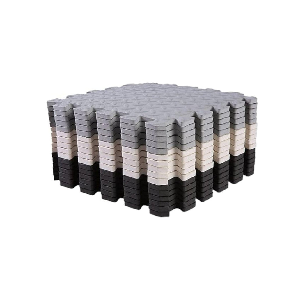 16-Piece Interlocking Foam Play Mats, Grey, White & Black for Kids