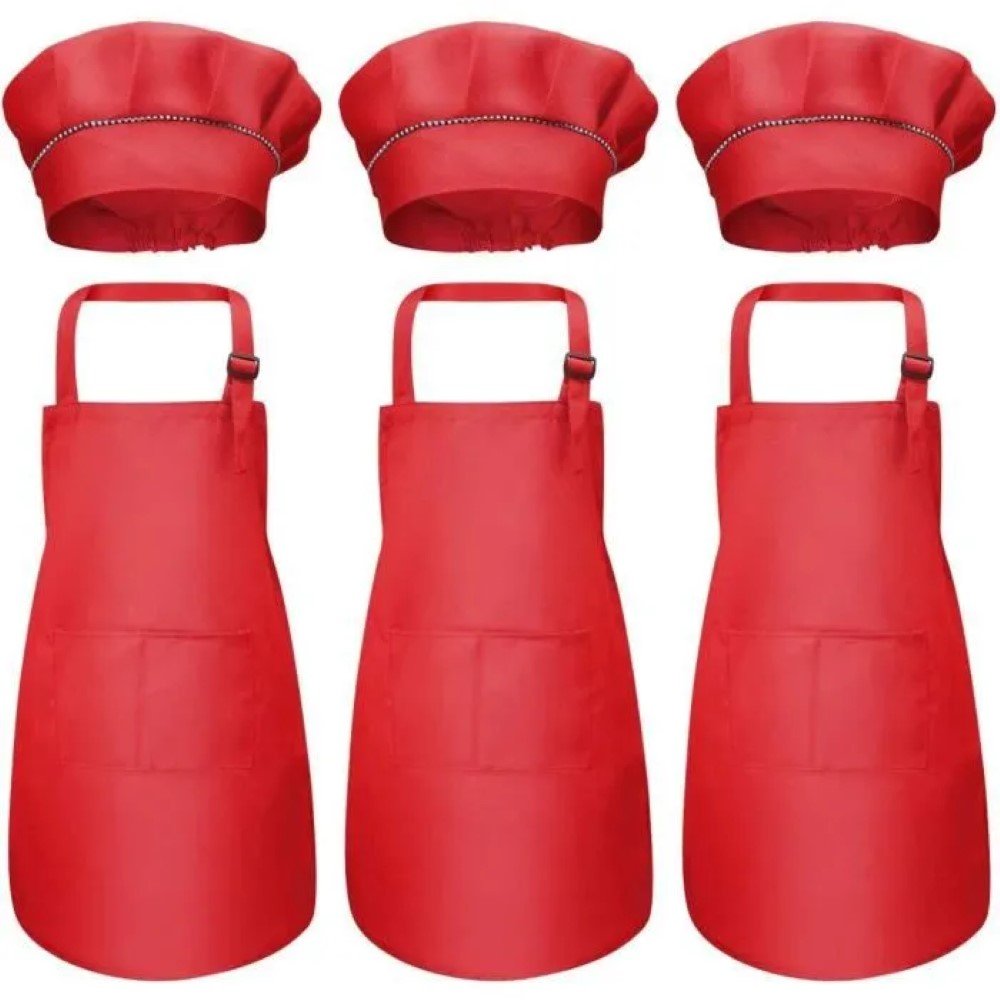 Adjustable Kids Chef Apron Set with Pockets 3 Pack Ages 3-6