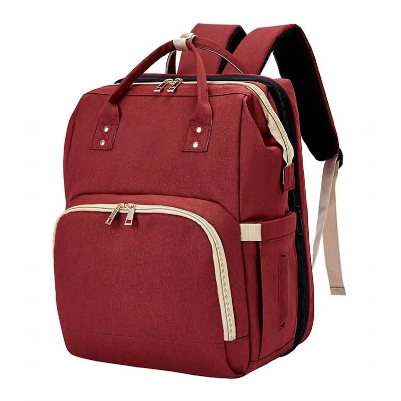 Backpack with Foldable Crib, USB Port, Bottle Holder
