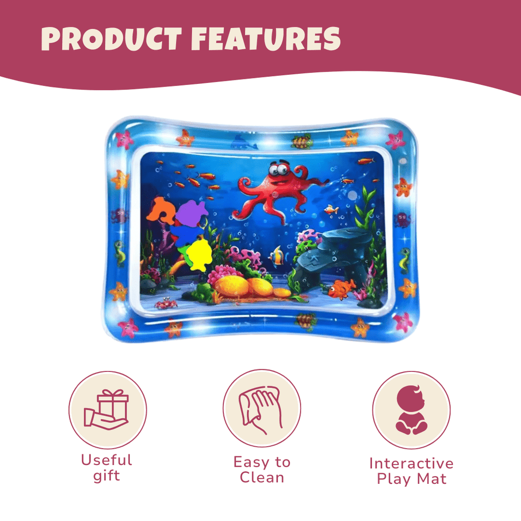 Inflatable Tummy Time Water Mat for Babies, 26×20in Sensory Surface