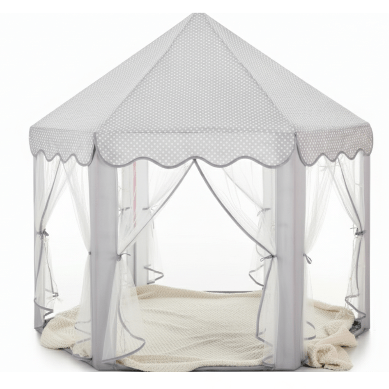 Kids Castle Play Tent with Mesh Curtains and Star String Lights