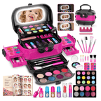 Kids Makeup Kit with Case, Washable Cosmetics, Brushes & Nail Set