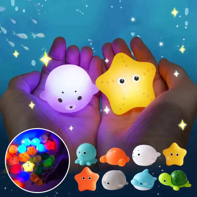 Light-Up Sea Animals Bath Toy Set With Net And Fishing Rod Toddlers