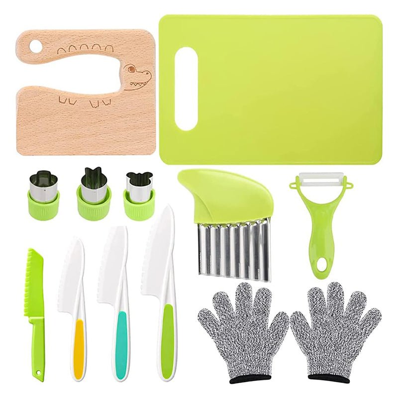 Mini Chef Cooking Toolset - 13-Piece Real Utensils Knife Set for Toddlers