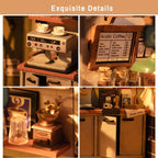 Miniature Wooden Cafe Kit with Lights, Furniture and Accessories