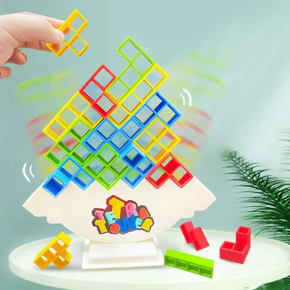 Montessori Balance Game with Tetromino Shapes and Rotating Base