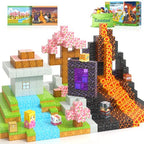 Montessori Magnetic Tiles Set with Volcano and Blossom Double Worlds