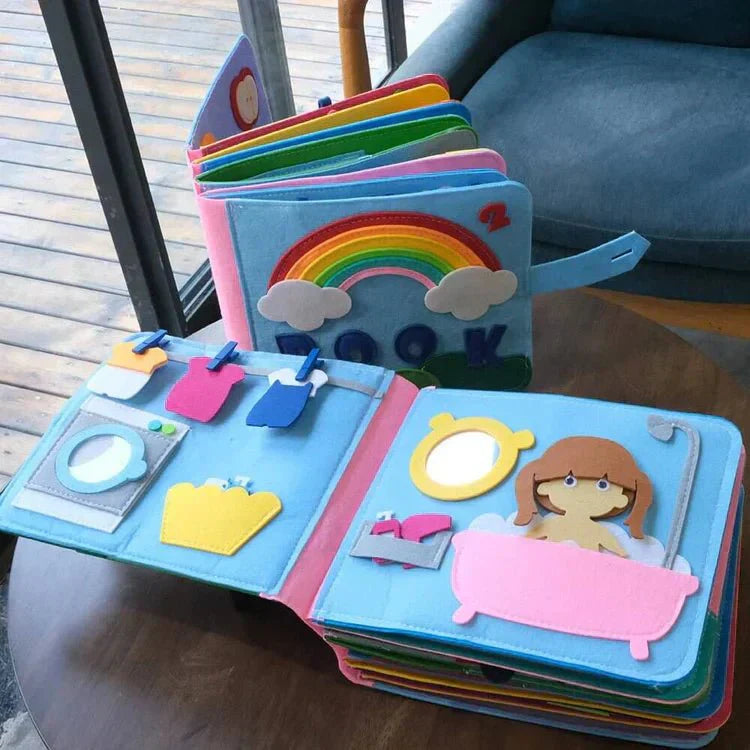 Quiet Book for Toddlers – 3D Felt Sensory Pages with Velcro Activities