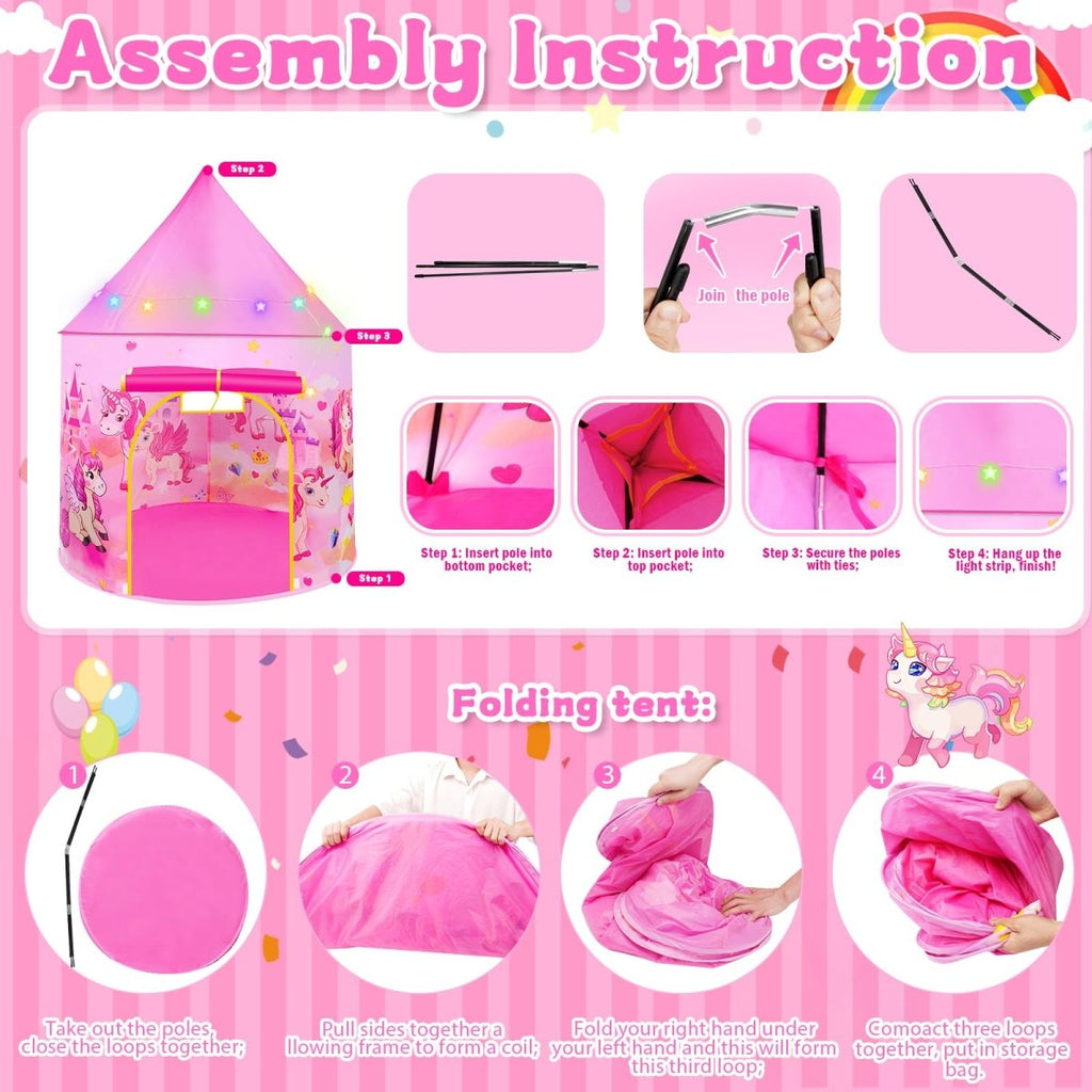Unicorn Pop Up Tent Pink for Indoor & Outdoor Princess Playhouse