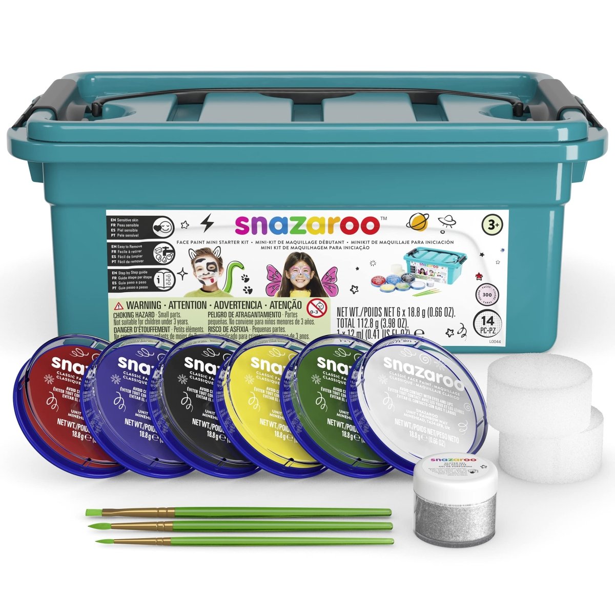 Water-Based Face Paint Kit, 14-Piece Set with Brushes, Sponges