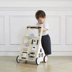Wooden Baby Walker with Activity Board and Adjustable Wheel Resistance